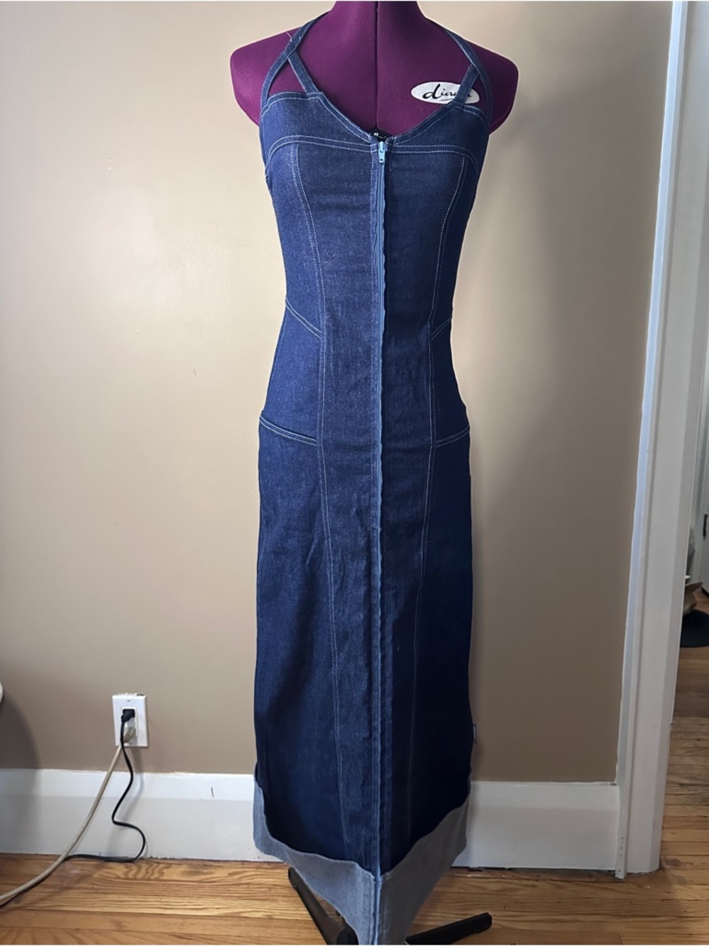 Snug Industries Equinok Vintage Halter Denim Dress, Stretch, Y2K, 90s, Summer